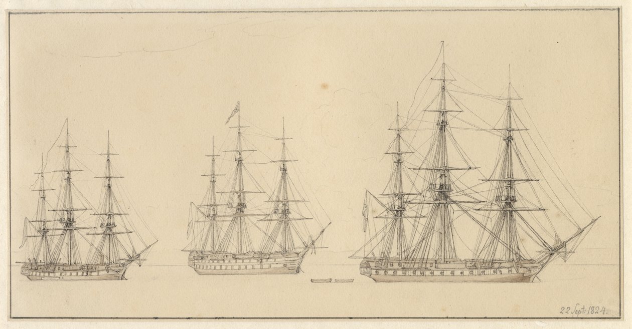 Drie Russische linieschepen door Christoffer Wilhelm Eckersberg