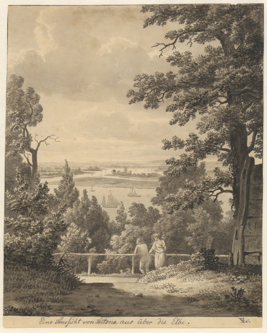 Uitzicht vanaf Altona met uitzicht op de Elbe door Christoffer Wilhelm Eckersberg
