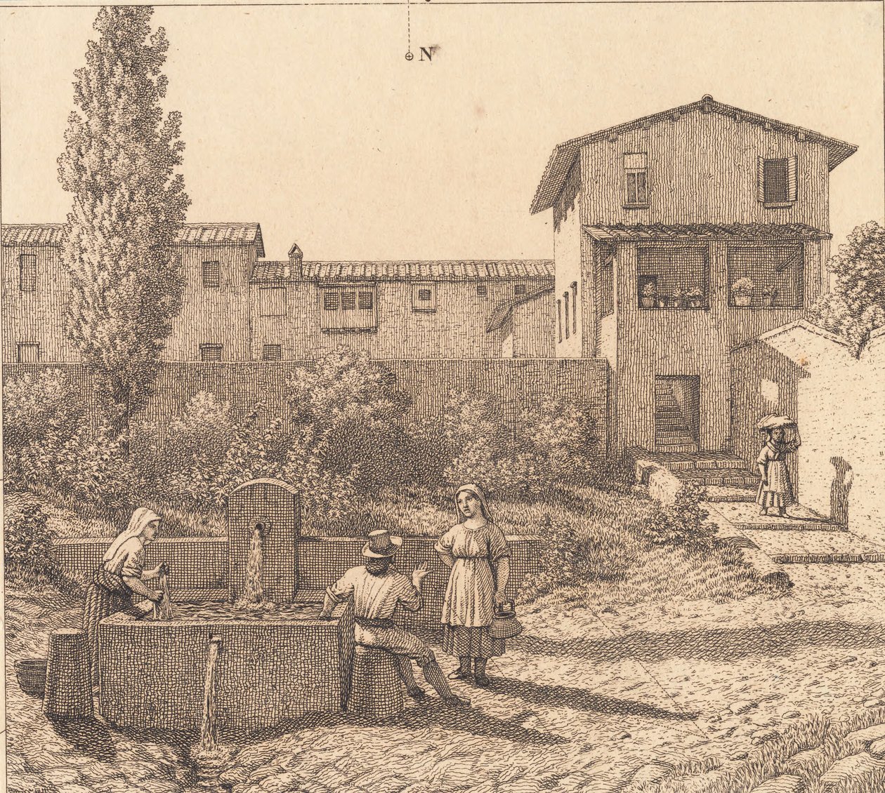 Uitzicht op een Italiaans dorp door Christoffer Wilhelm Eckersberg