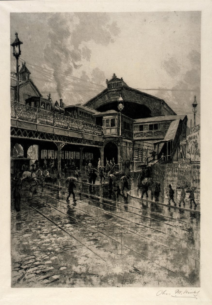 Toegang tot de Brooklyn Bridge door C. F. William Mielatz
