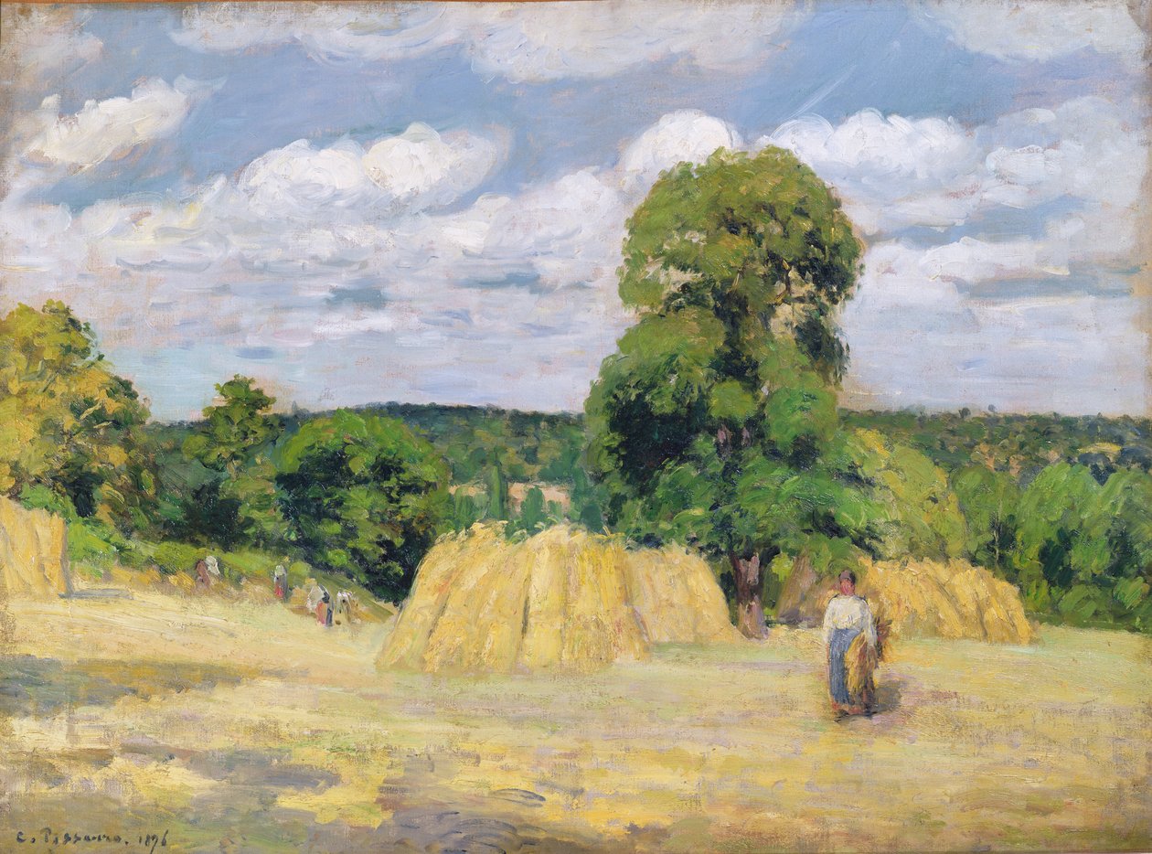 Oogsten in Montfoucault door Camille Jacob Pissarro