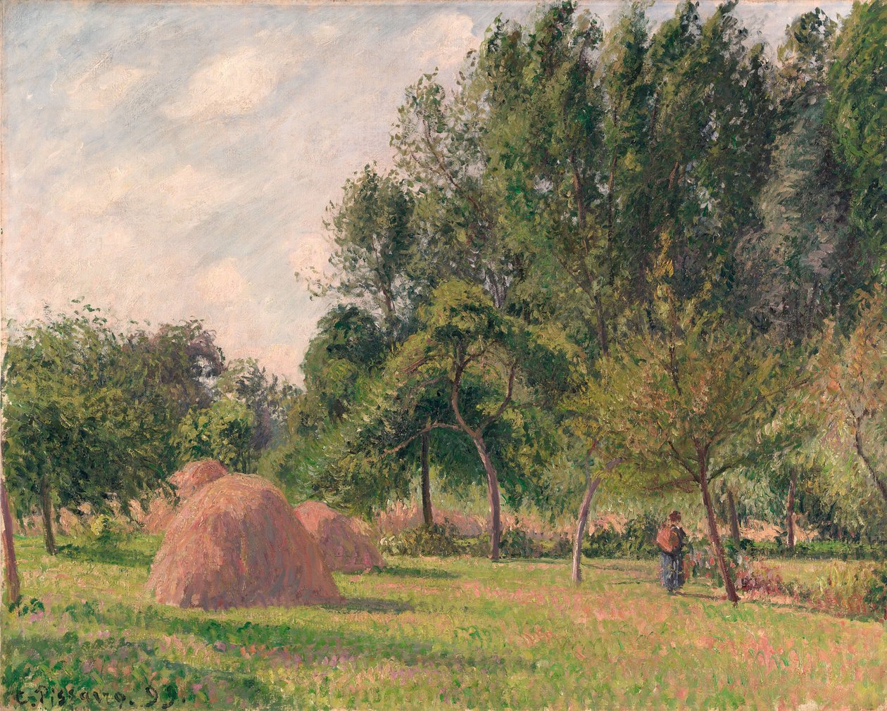 Hooibergen, Ochtend, Éragny, 1899 door Camille Jacob Pissarro