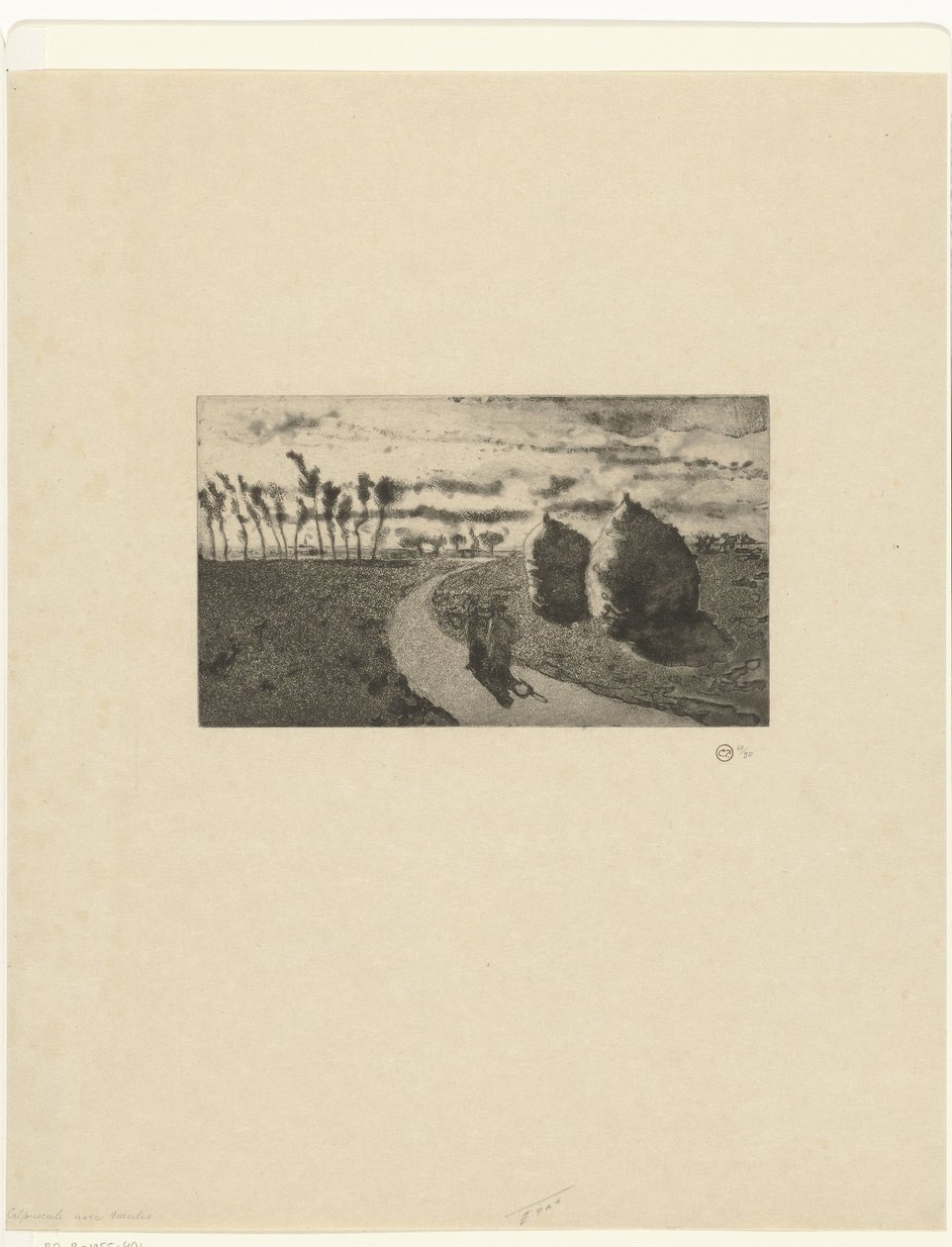 Schemering met hooibergen door Camille Jacob Pissarro
