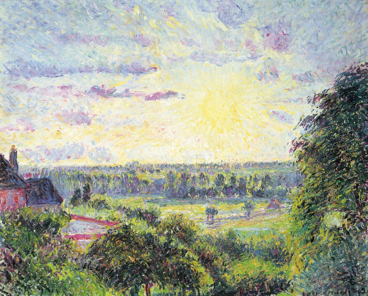 Zonsondergang in Eragny, 1891 door Camille Jacob Pissarro