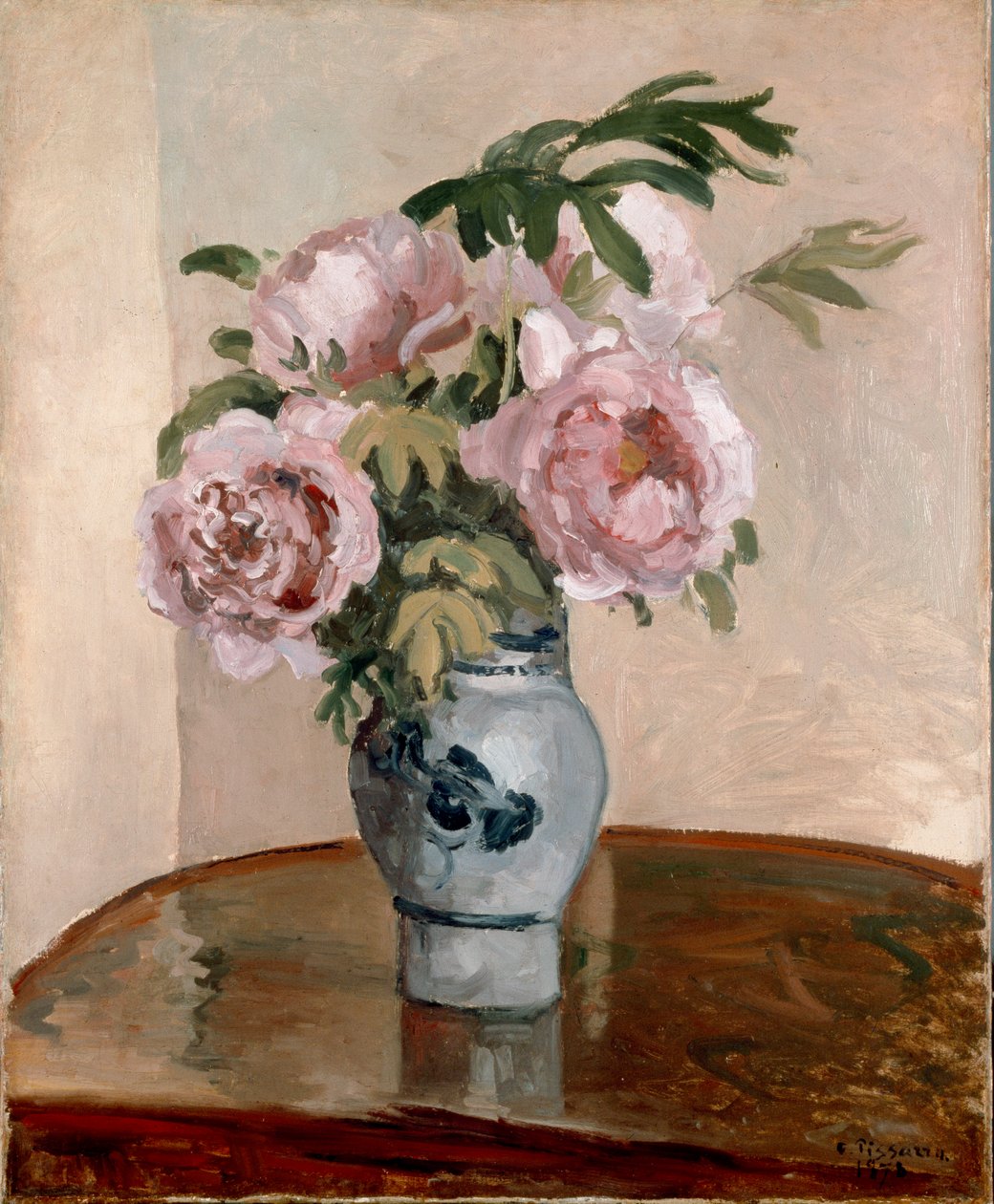 Boeket roze pioenen door Camille Pissarro