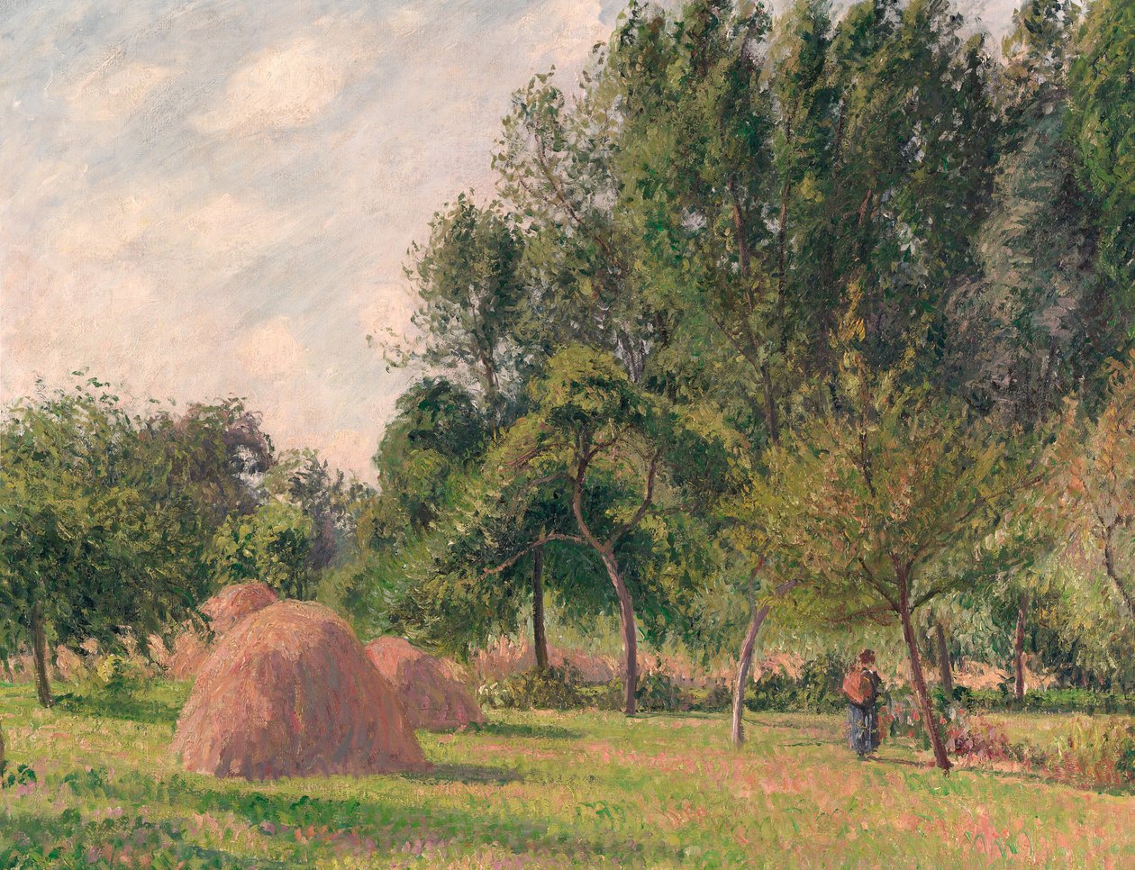 Hooibergen, ochtend, Éragny, 1899 door Camille Jacob Pissarro