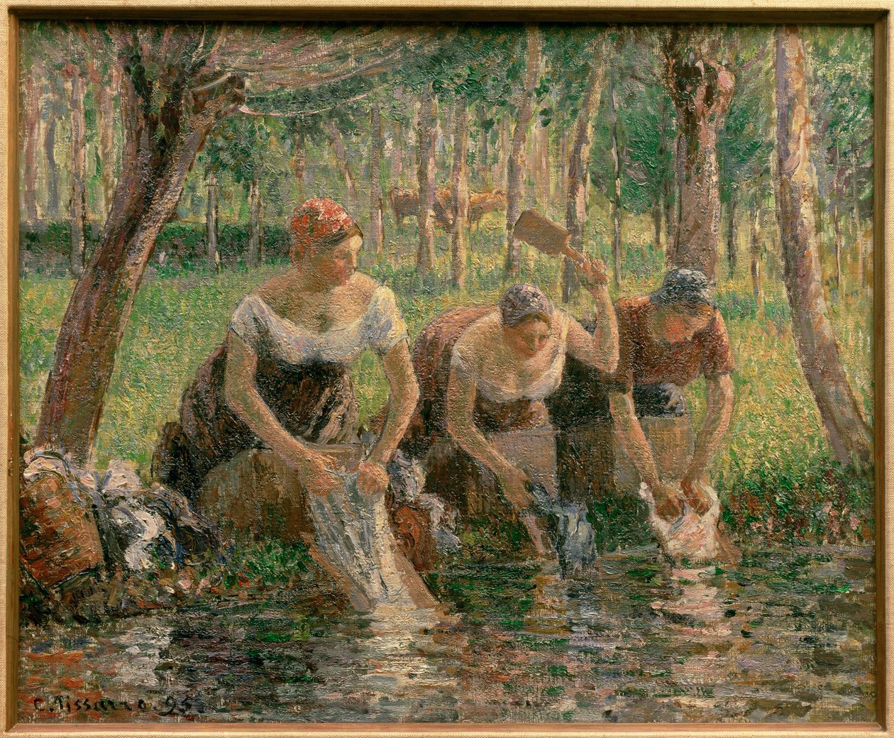 Les lavandieres ... (olieverf op doek) door Camille Pissarro