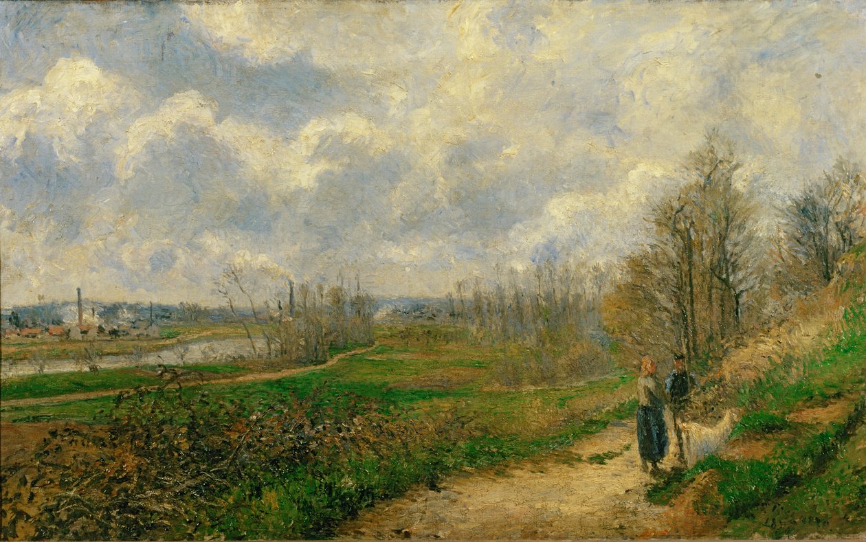 Pad bij Lechou ... (schilderij op doek) door Camille Pissarro