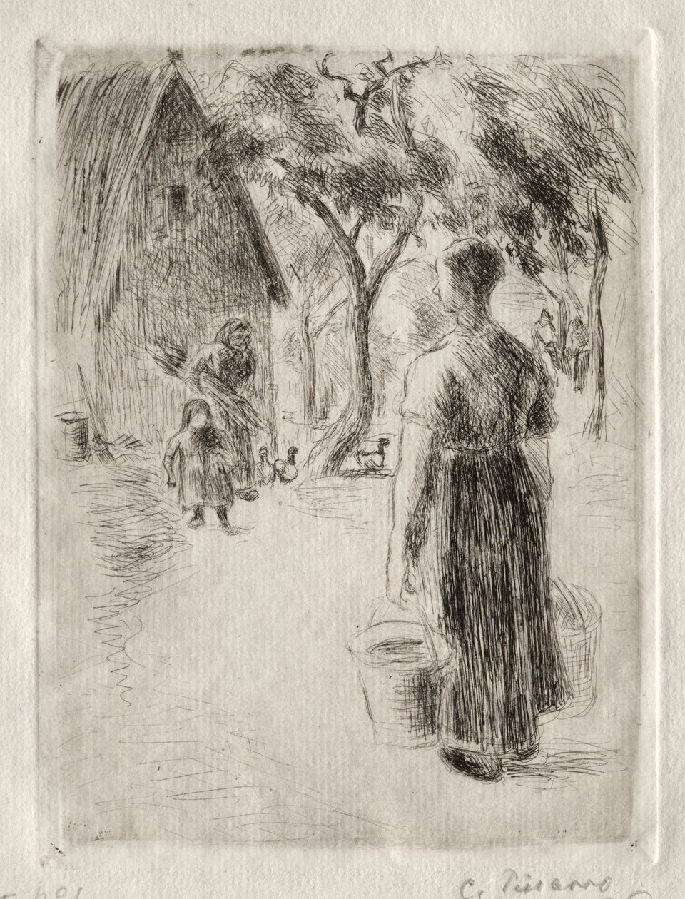 Boerin met emmers door Camille Pissarro