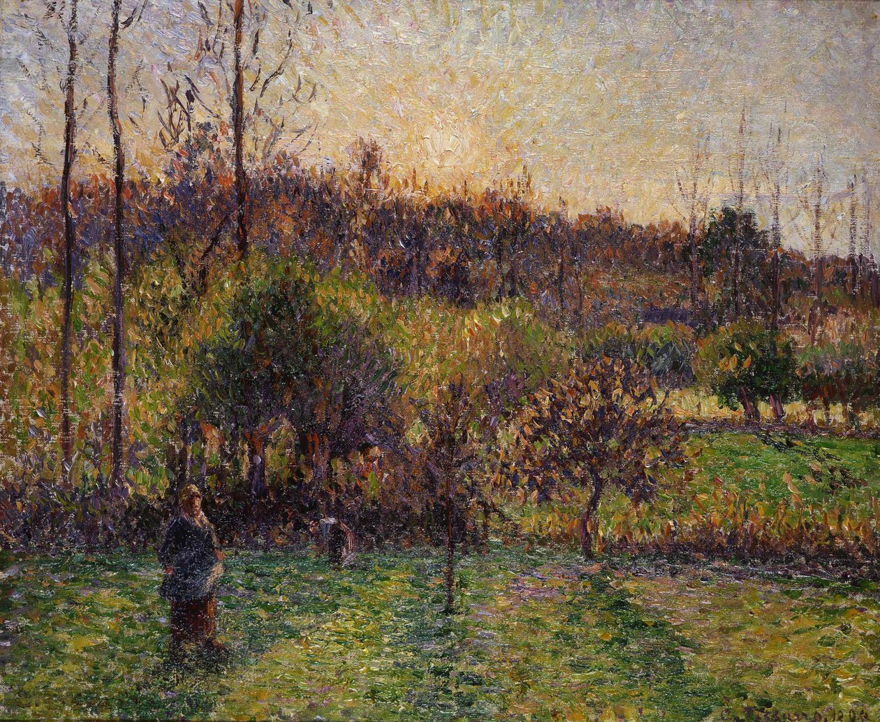 Opkomende zon bij Eragny, 1894 door Camille Pissarro