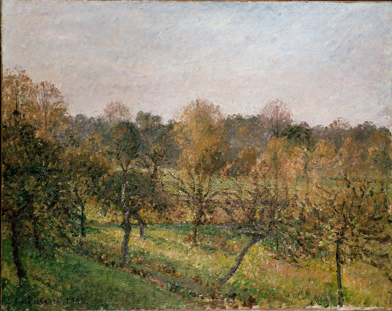 Zonsondergang in Eragny-sur-Epte, herfst, 1902 door Camille Pissarro