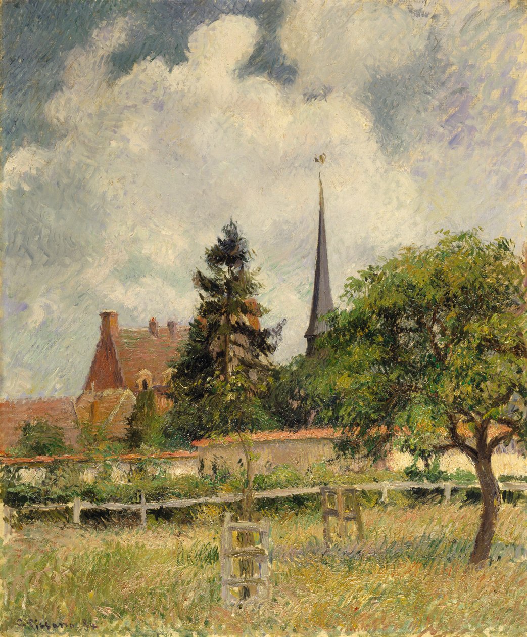 De kerk van Eragny door Camille Jacob Pissarro