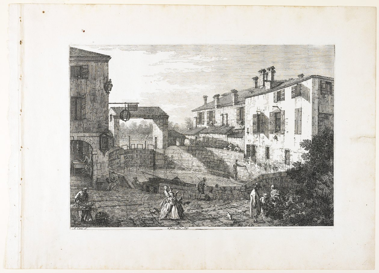 Le Porte del Dolo (De sluizen bij Dolo) door Giovanni Antonio Canal