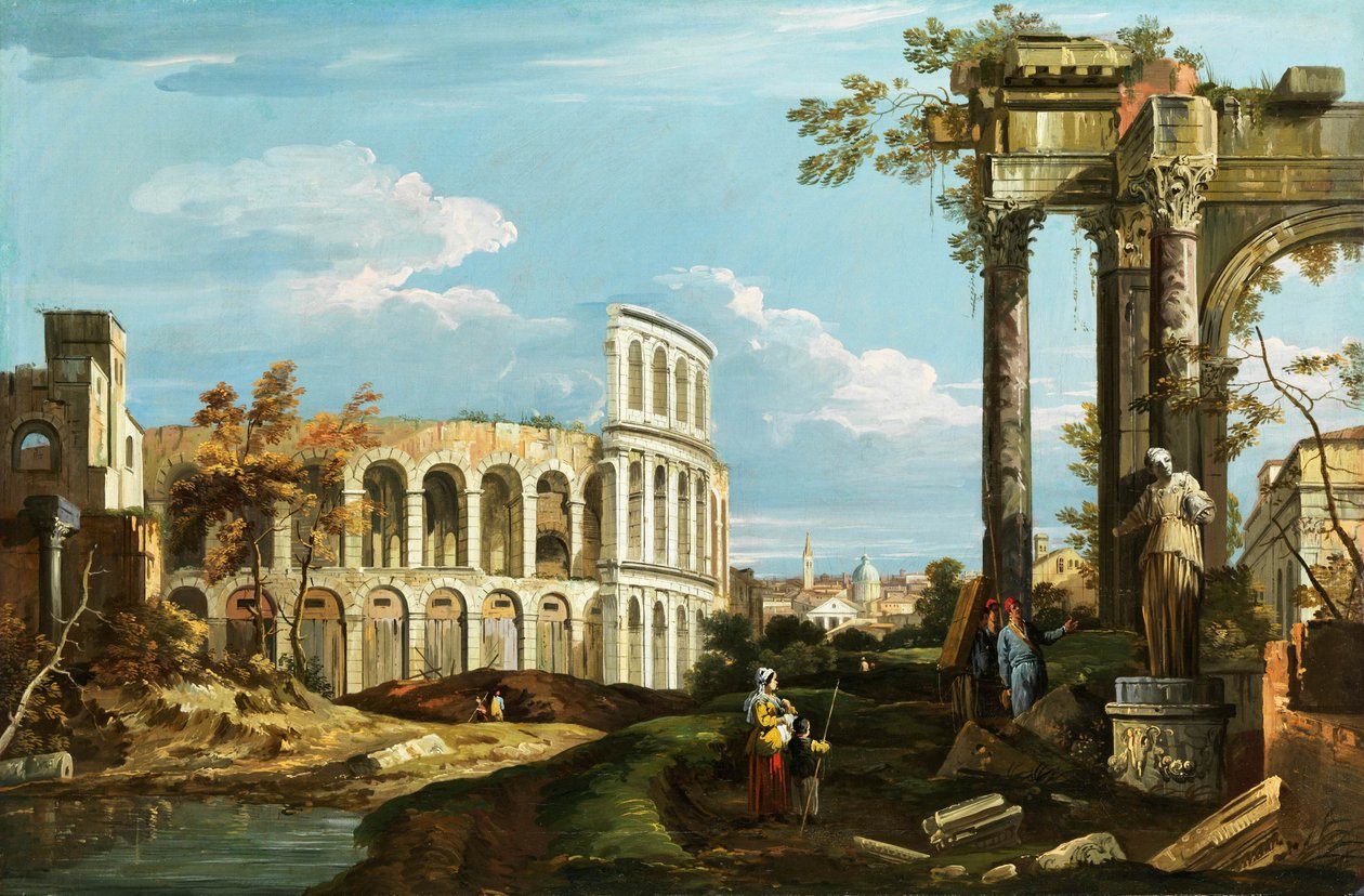 Canaletto Capriccio met arena door Canaletto