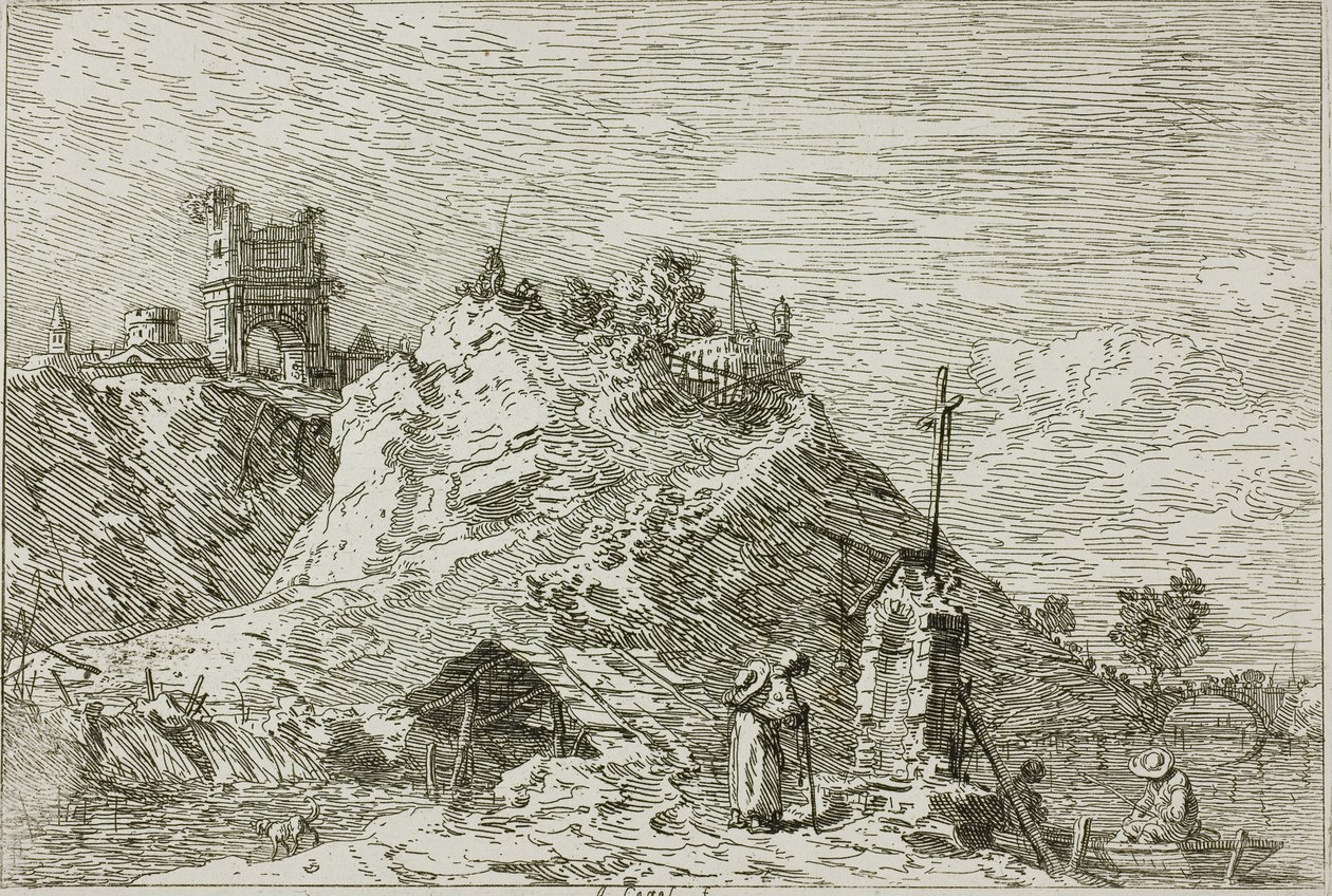 Landschap met de Pelgrim in Gebed, uit Vedute door Canaletto