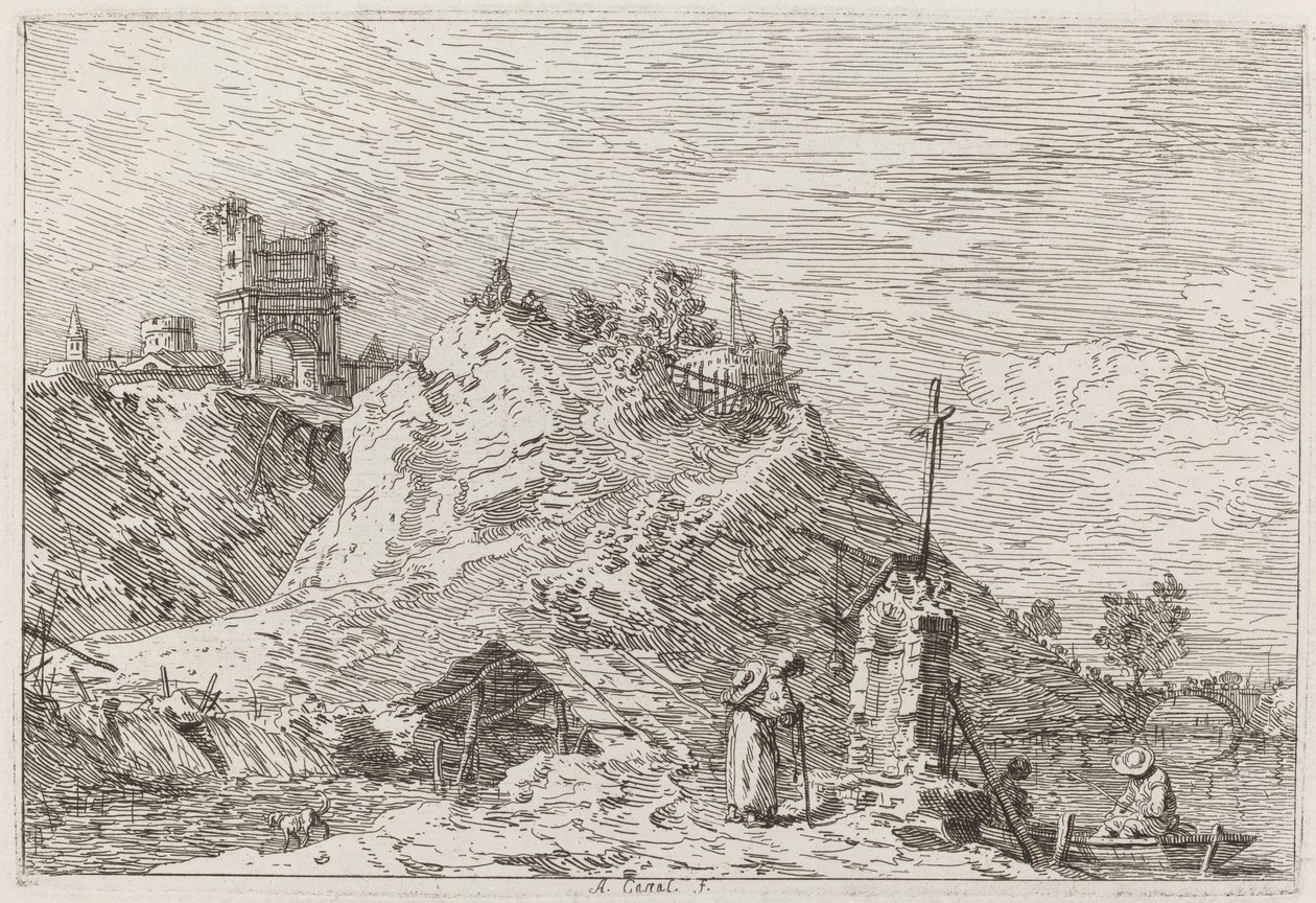 Landschap met de Pelgrim in Gebed [linksboven] door Canaletto