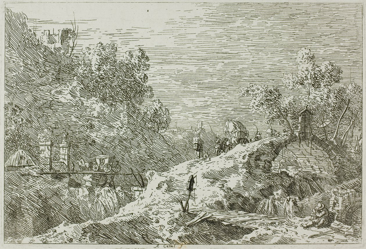 Berglandschap met Vijf Bruggen, uit Vedute door Canaletto