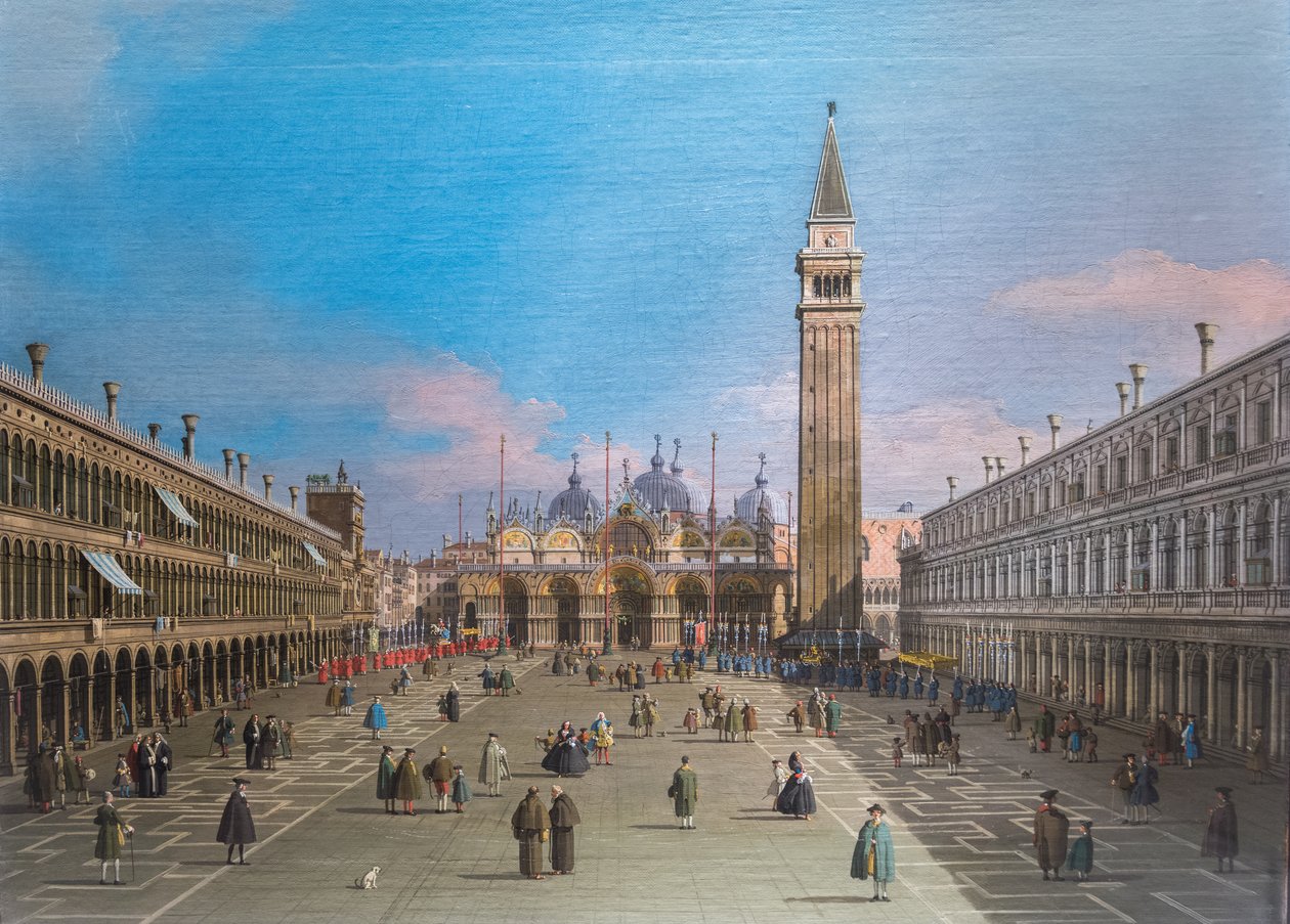 San Marcoplein met de basiliek, Venetië door Canaletto