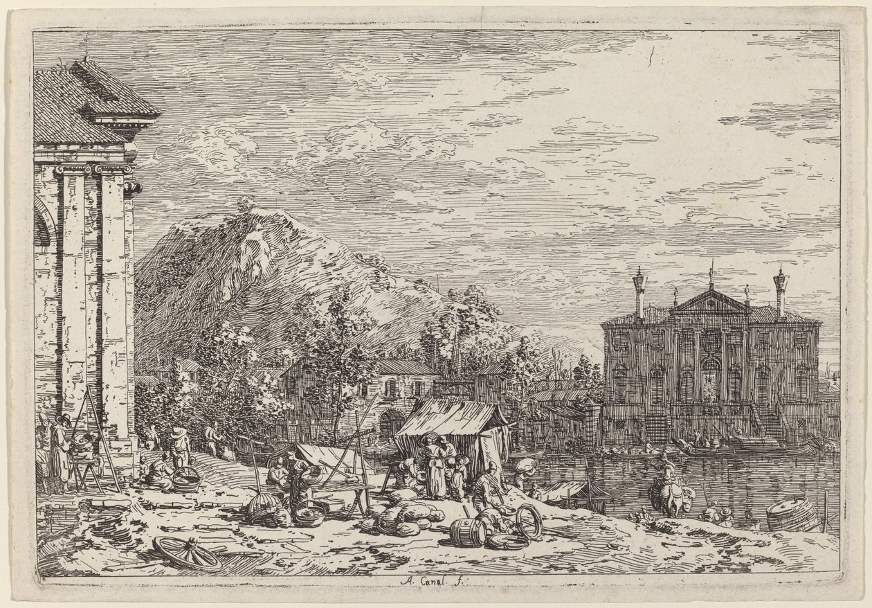 De Markt in Dolo door Canaletto