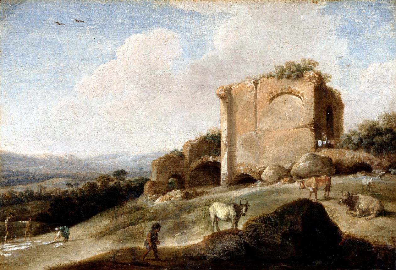 Landschap met een Romeinse Ruïne door Carel Cornelisz De Hooch