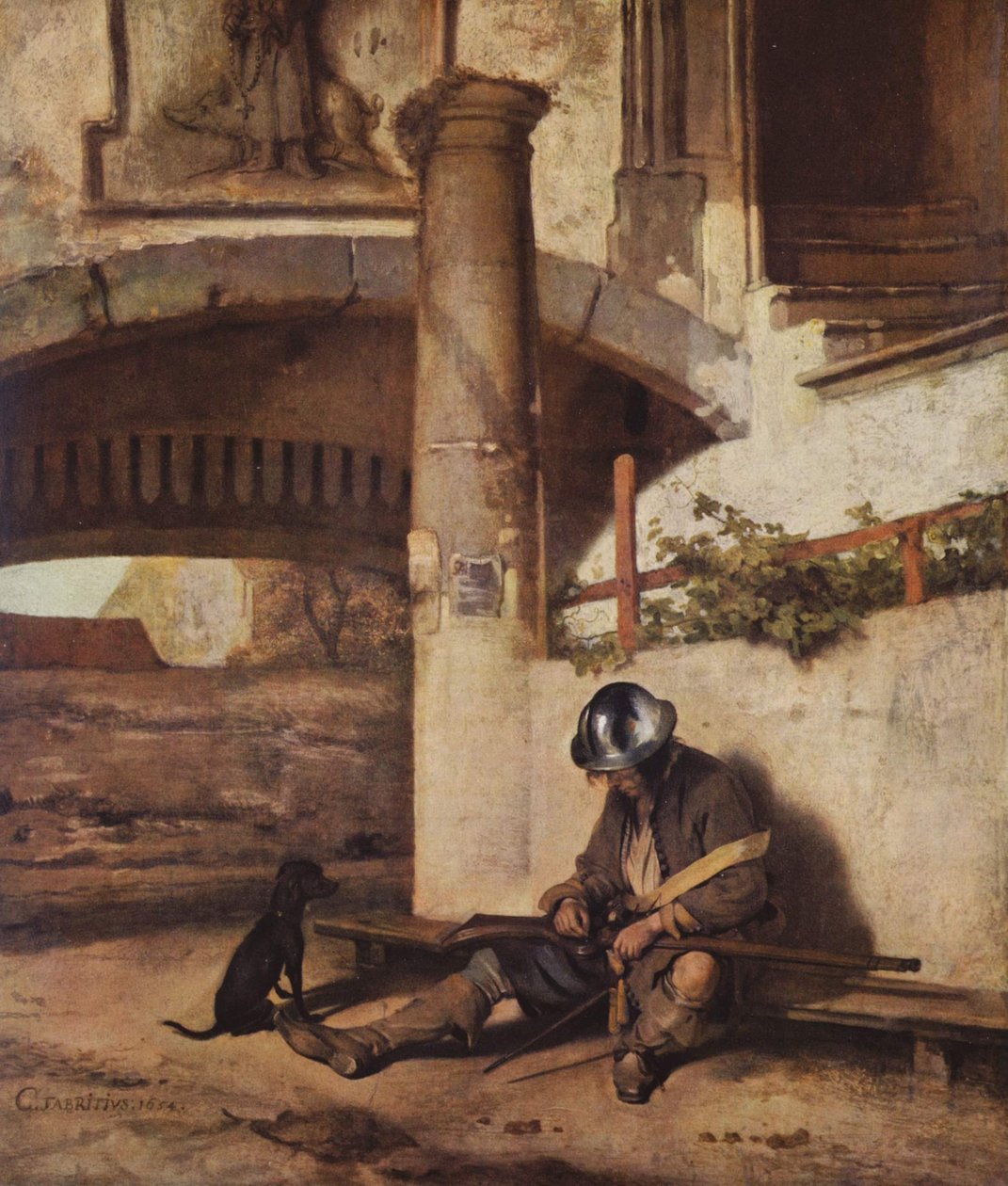 Dutch: De schildwacht The gate guard door Carel Fabritius