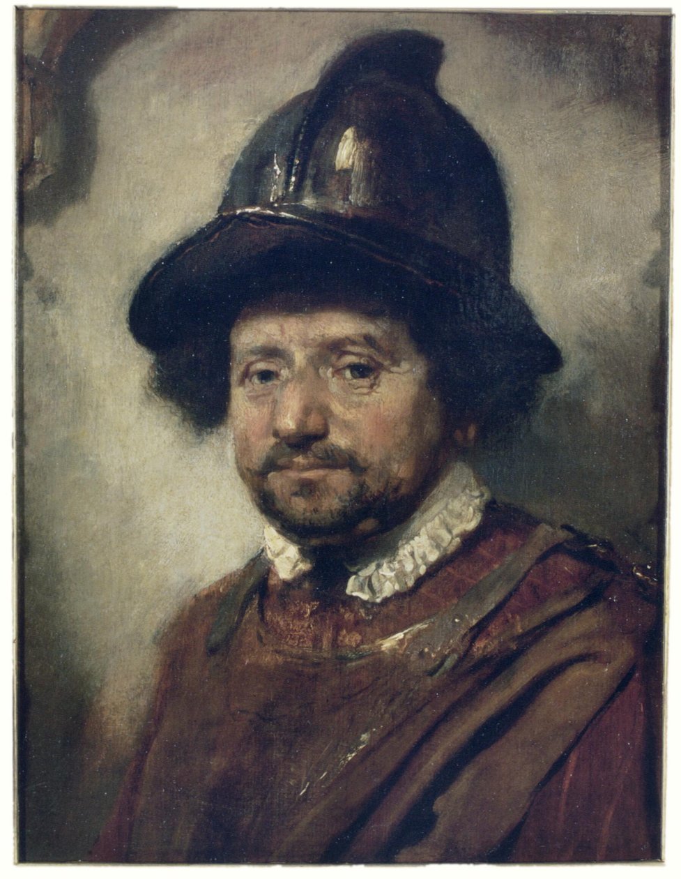 Man met helm door Carel Fabritius