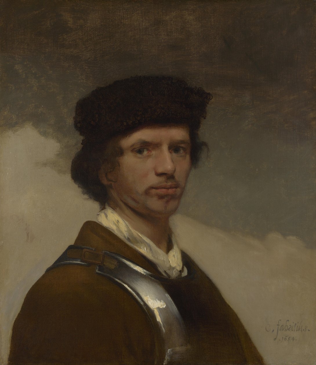 Jonge man met bontmuts door Carel Fabritius