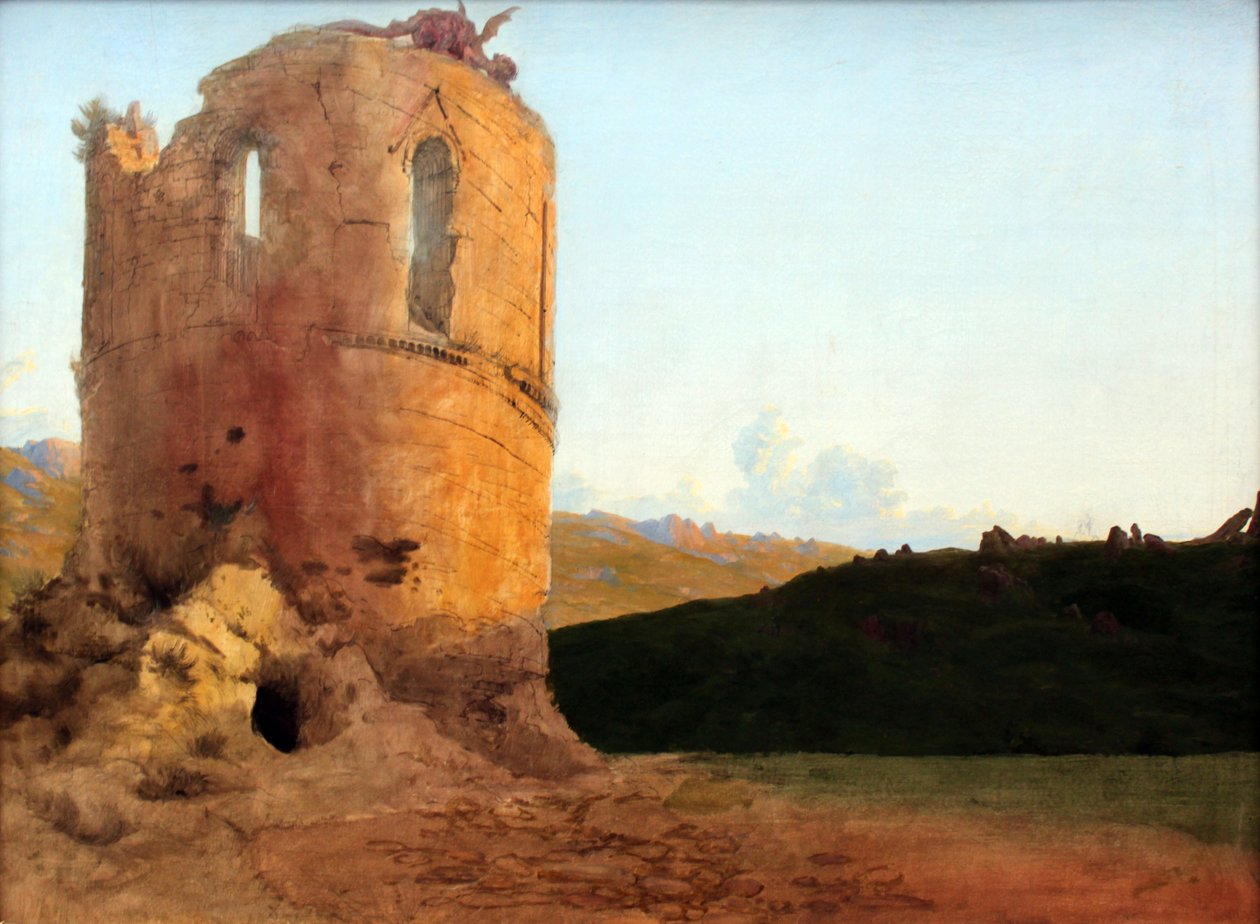 Torenruïnes met draak door Carl Blechen