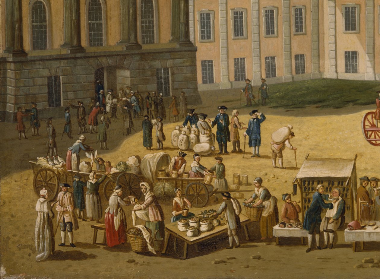 Markt op de Alter Markt, Potsdam, 1772 (detail) door Carl Christian Baron