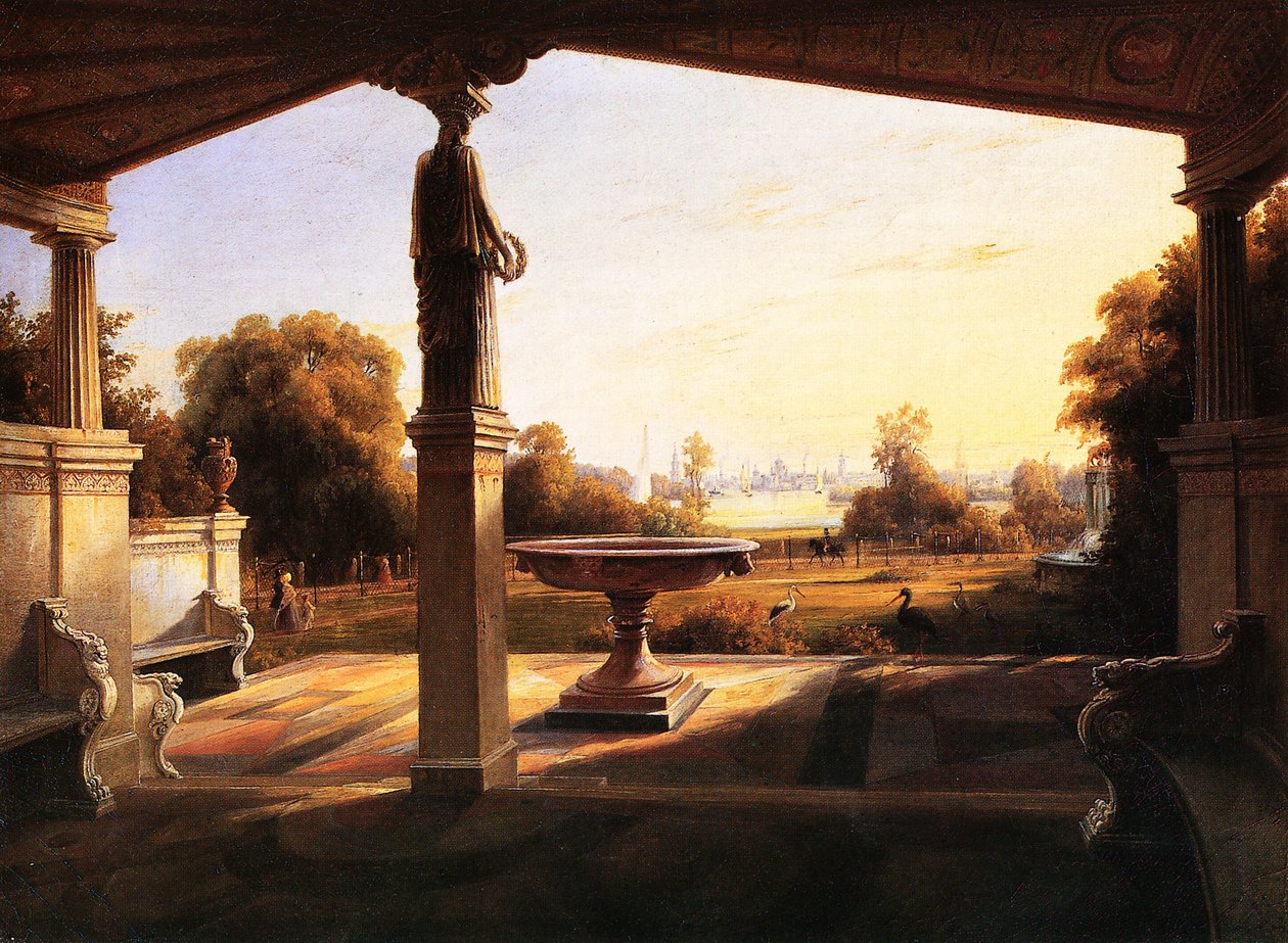 Uitzicht vanaf het Stibadium in het park Klein-Glienicke op Potsdam door Carl Daniel Freydanck
