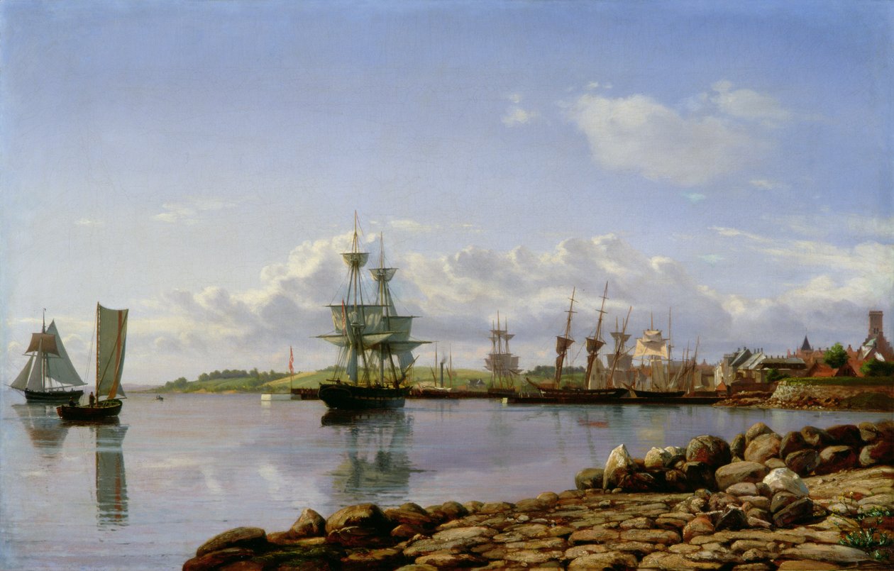 Schepen voor een Baltische haven door Carl Neumann