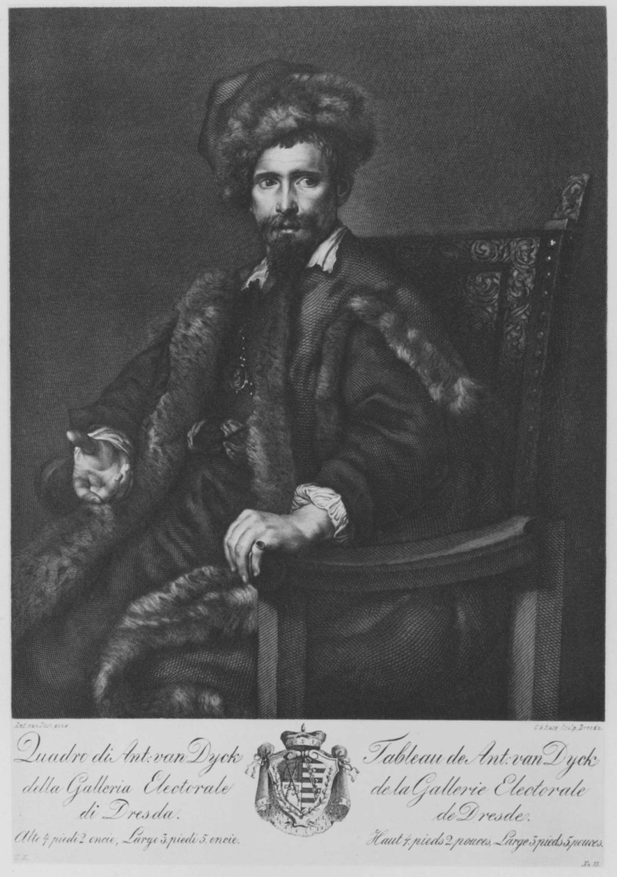 Portret van een heer in bont (Prins Rhodokanakis-Giustiniani van Chios) door Carl Gottlieb Rasp