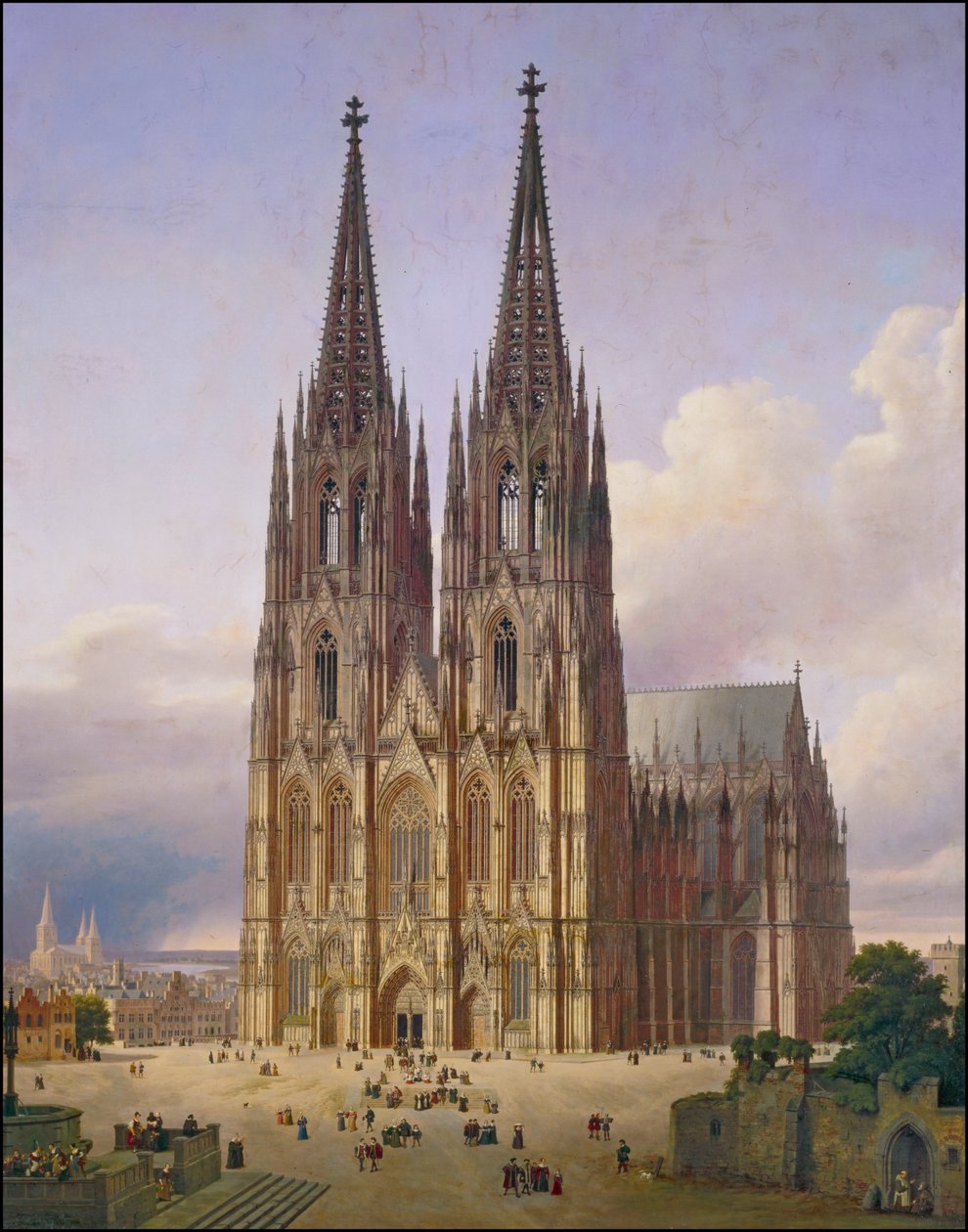 Ideaalbeeld van de Dom van Keulen vanuit het zuidwesten door Carl Georg Adolph Hasenpflug