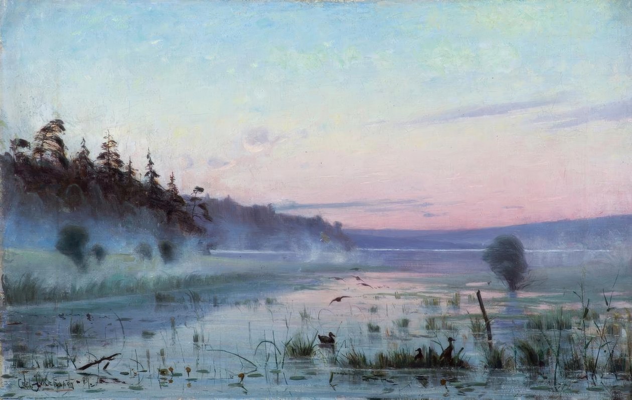 C.Johansson, Ochtendnevel over het meer door Carl Johansson