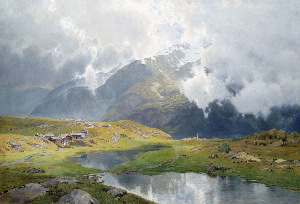 Bewolkt hooggebergte landschap door Carl Julius E. Ludwig