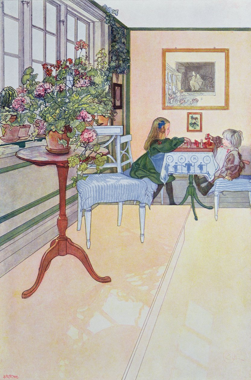 Een schaakspel, begin twintigste eeuw door Carl Larsson