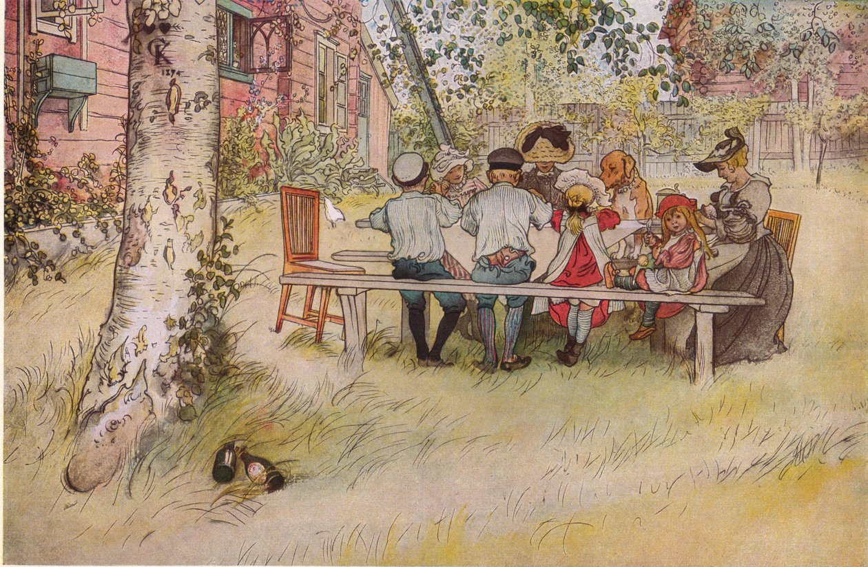 Ontbijt onder de grote berk door Carl Larsson