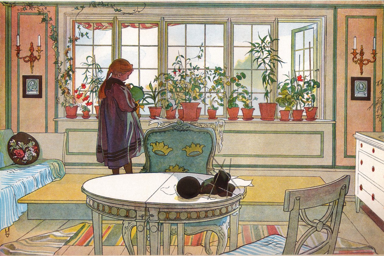 Bloemen op de vensterbank door Carl Larsson