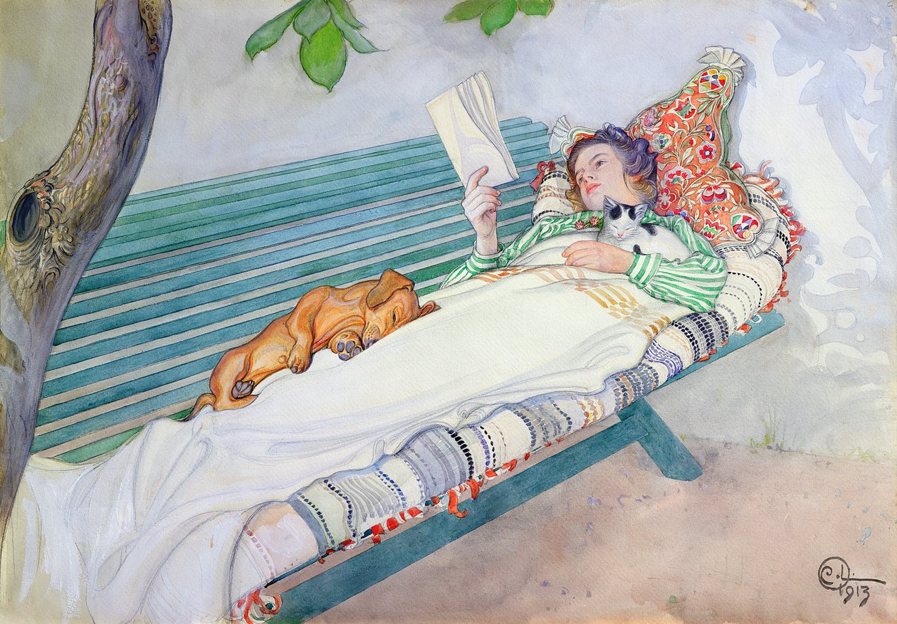 Vrouw Liggend op een Bank, 1913 door Carl Larsson