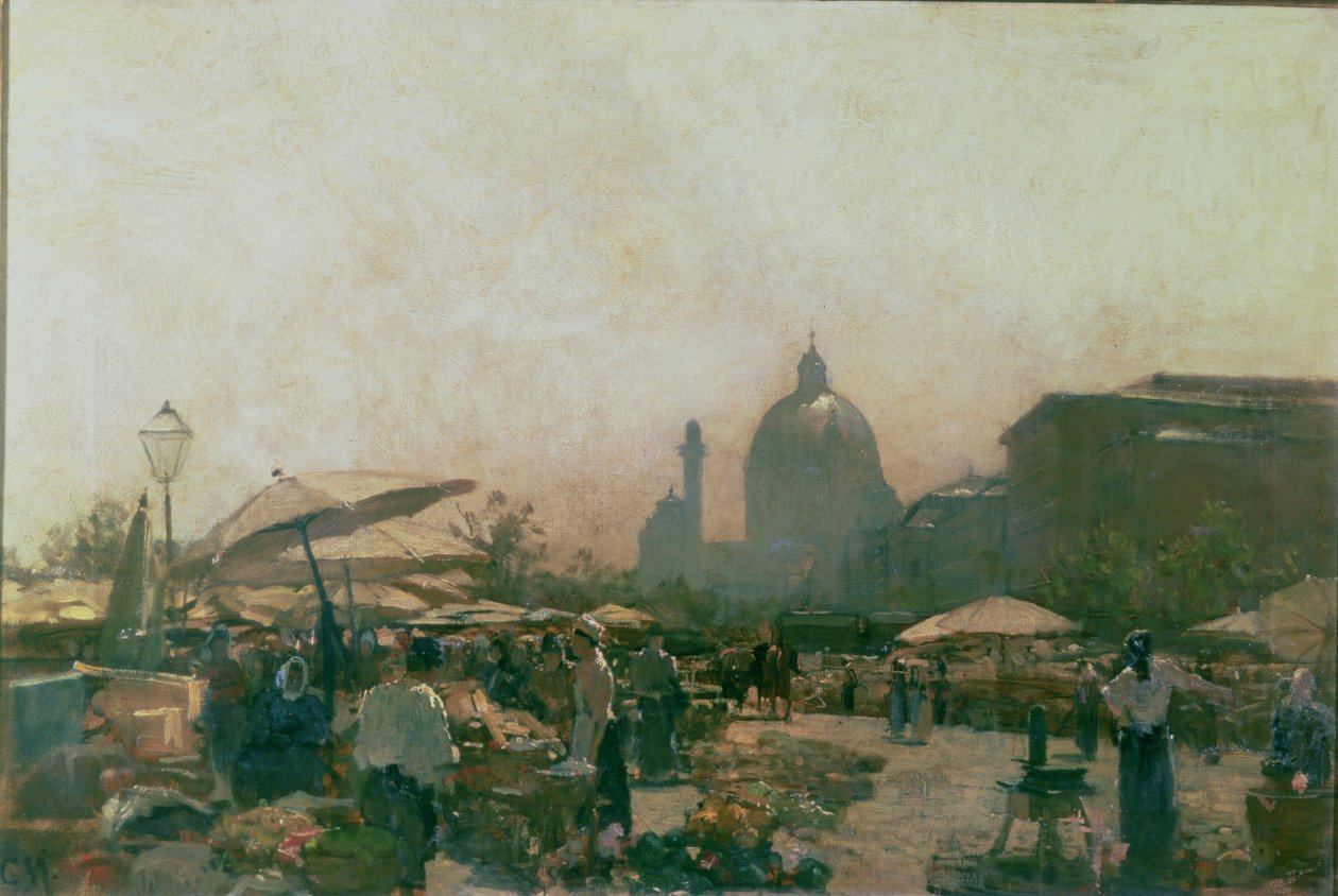 Een markt met de St. Charles