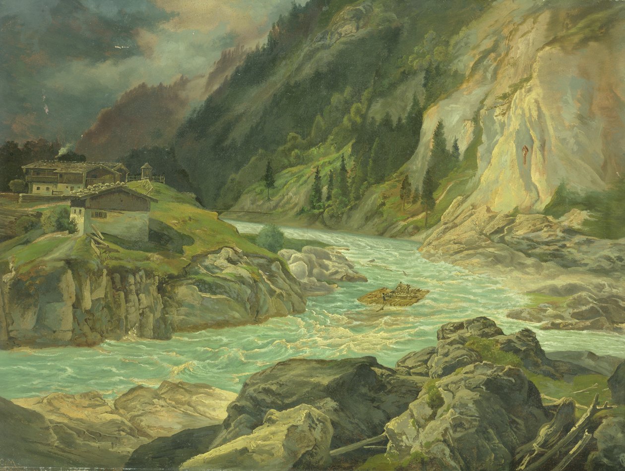 Stroomversnellingen op de rivier Isar, 1830 door Carl Morgenstern