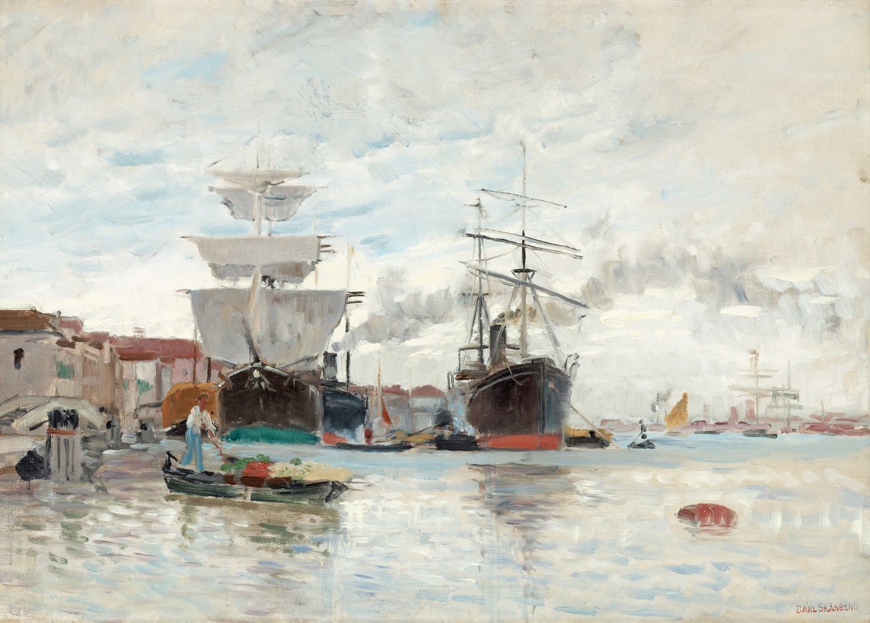 Havenscène uit Venetië door Carl Skånberg