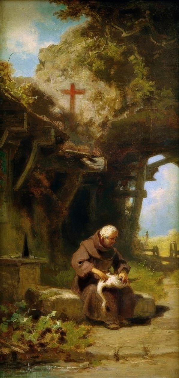Een kluizenaar die een gans plukt door Carl Spitzweg