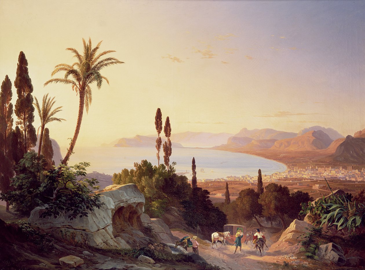 Golf van Palermo, kijkend naar Kaap Zafferano, c.1845 door Carl Wilhelm Goetzloff