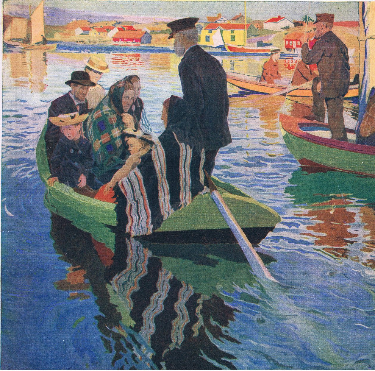 Kerkgangers in boten door Carl Wilhelm Wilhelmson