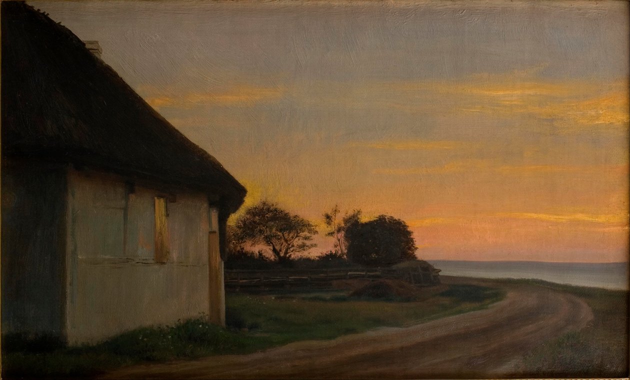Avondlandschap met een huis en tuin aan zee. Ellekilde door Carl Heinrich Bloch