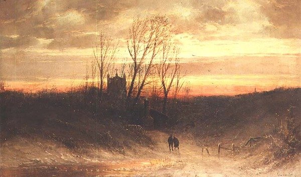 Een bebost landschap in de avond door Carl Bondel