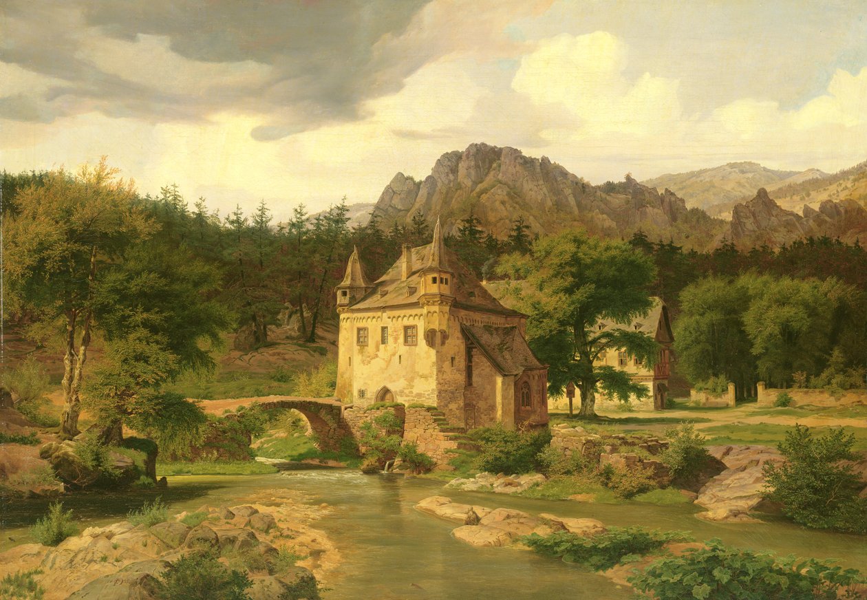 Kasteel in de bergen, 1835 door Carl Dahl