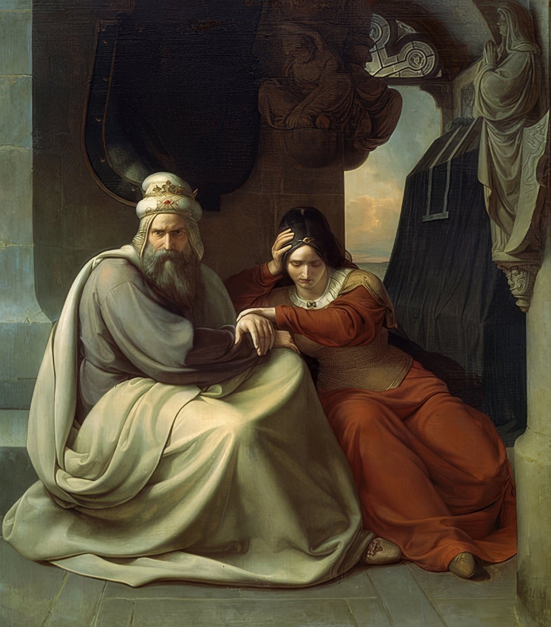 Het rouwende koningspaar door Carl Friedrich Lessing