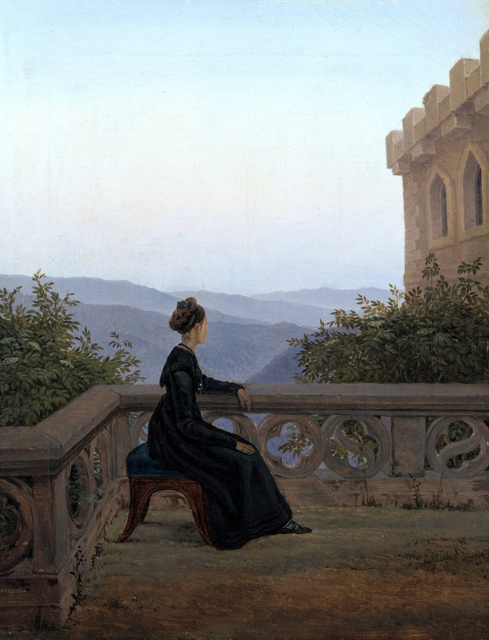 Vrouw op het Balkon, 1824 door Carl Gustav Carus